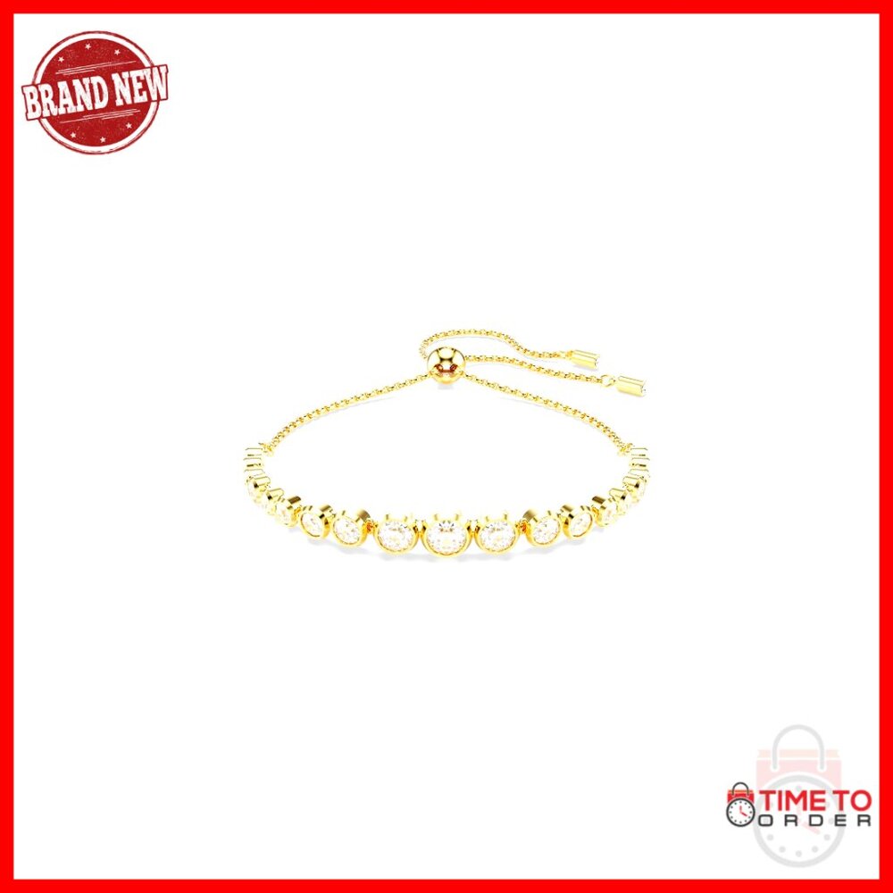 Gold Tone Tennis Bracelet Elegant Minimal Chic Crystal Bezel Setting Sliding